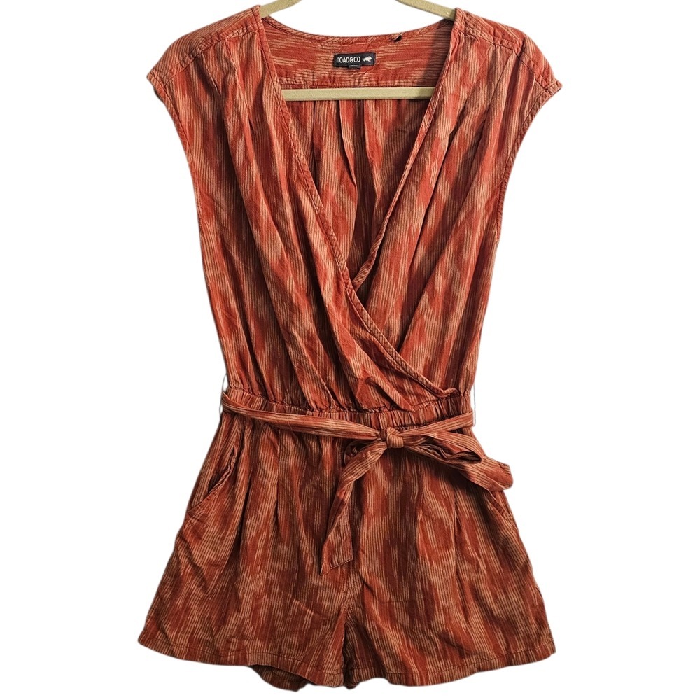 Toad&Co Rust Orange Romper Playsuit Cap‎ Sleeve Size Small Hiking Outdoor Boho ~